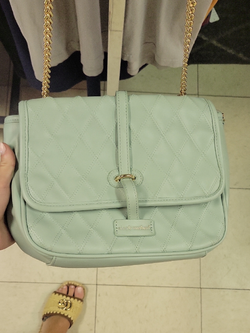 Simply Southern Quilted Mint Shoulder Bag with Gold Chain